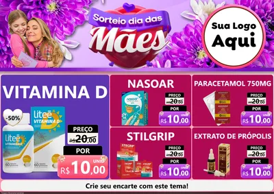 Modelo de Encarte para Encarte A4 Horizontal com o tema Sorteio Dia das Mães para Farmácia