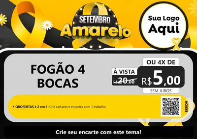 Modelo de Cartaz para Cartaz A4 Horizontal com o tema Setembro Amarelo para Móveis e Eletro