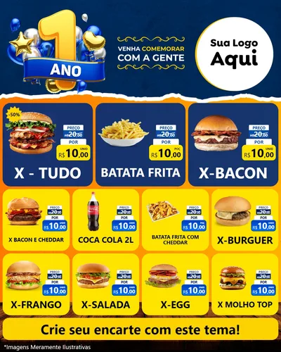 Modelo de Rede Social para Feed Instagram com o tema Um Ano de Aniversário para Hamburgueria