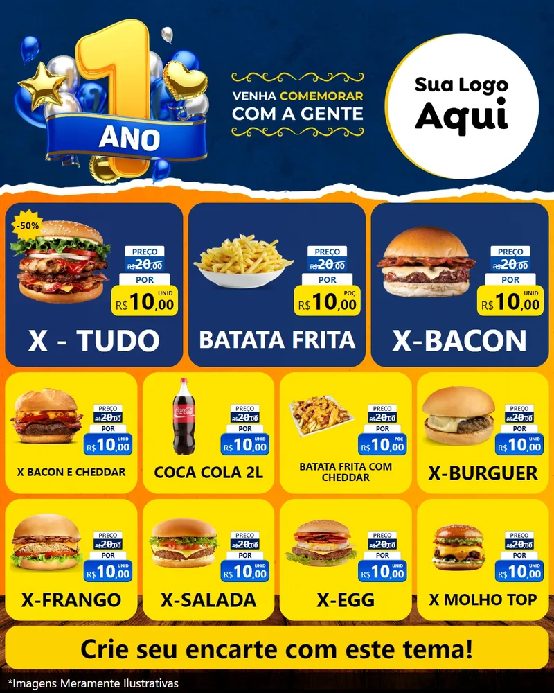 Modelo de Rede Social para Feed Instagram com o tema Um Ano de Aniversário para Hamburgueria