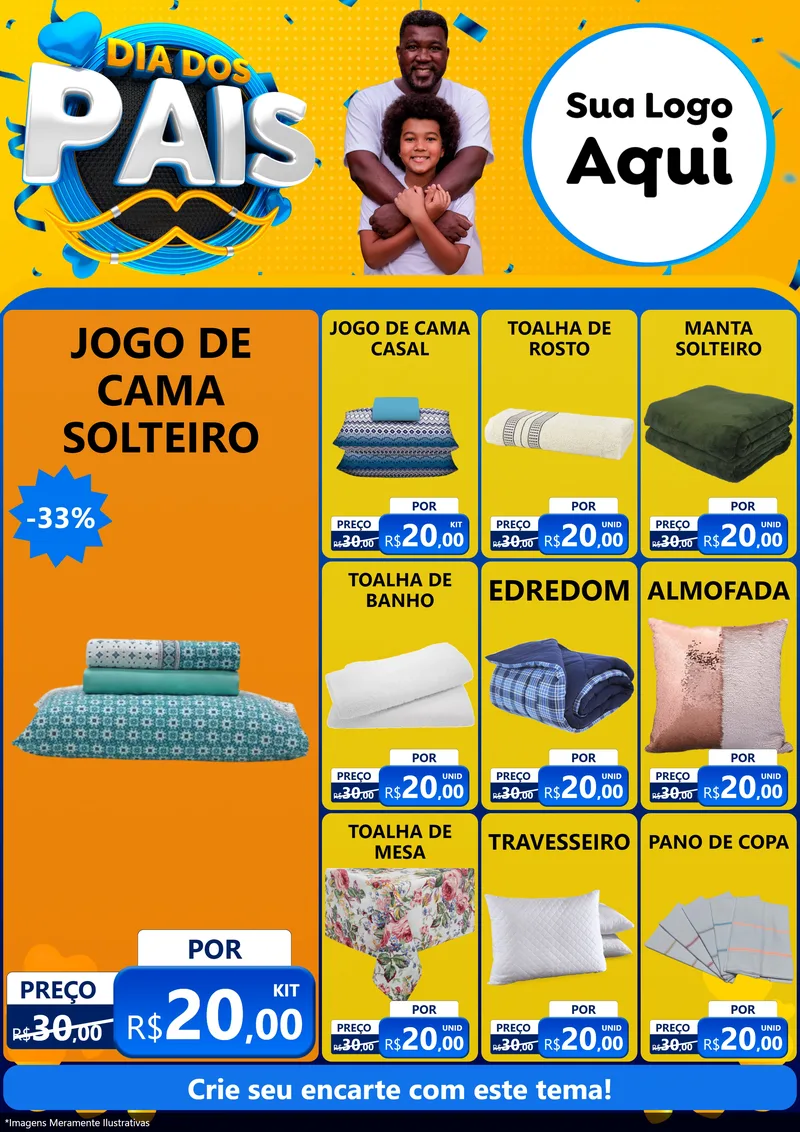 Modelo de Encarte para Encarte A4 Vertical com o tema Dia dos Pais para Cama, Mesa e Banho