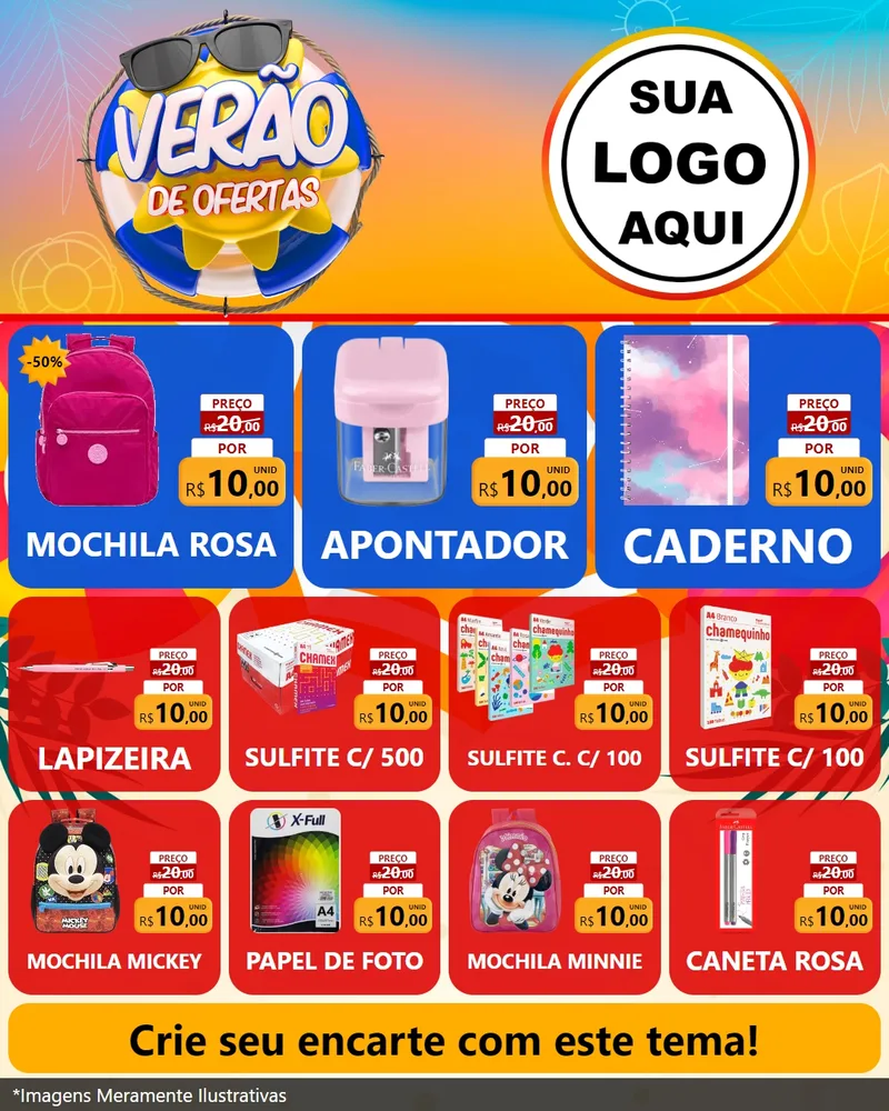 Modelo de Rede Social para Feed Instagram com o tema Verão de Ofertas para Papelaria