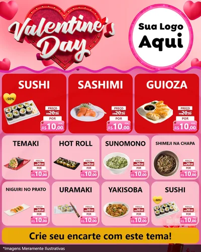 Modelo de Rede Social para Feed Instagram com o tema Valentine's Day para Comida japonesa