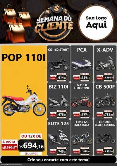 Modelo de Encarte para Encarte A4 Vertical com o tema Semana do Cliente para Concessionaria de Motos