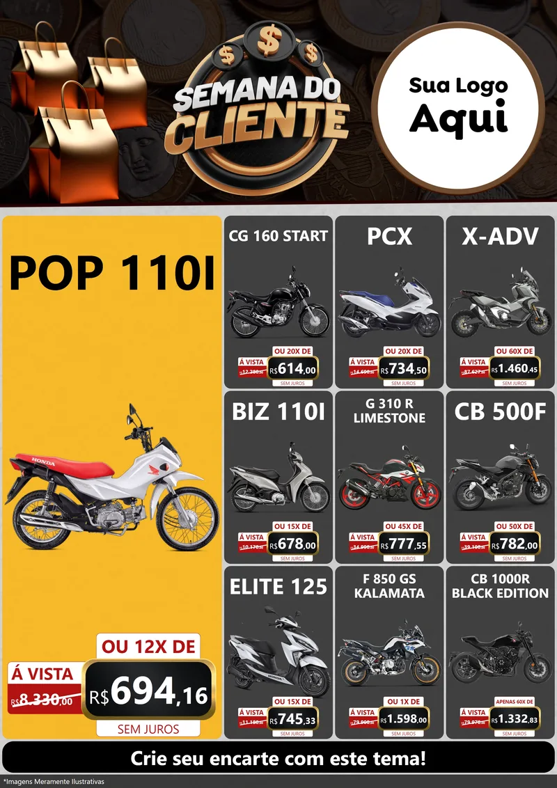 Modelo de Encarte para Encarte A4 Vertical com o tema Semana do Cliente para Concessionaria de Motos