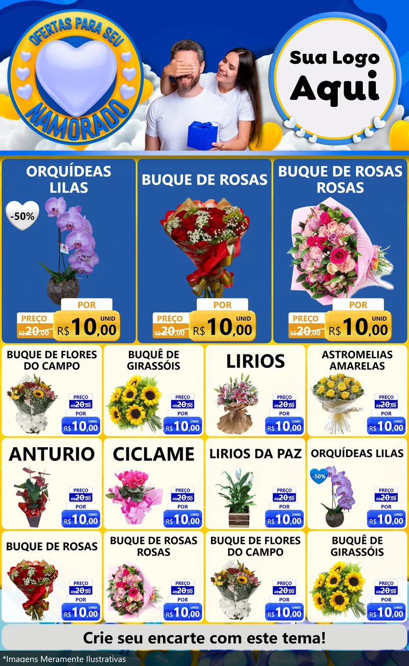 Modelo de Encarte para Encarte Grande com o tema Ofertas Para Seu Namorado para Floricultura e jardim