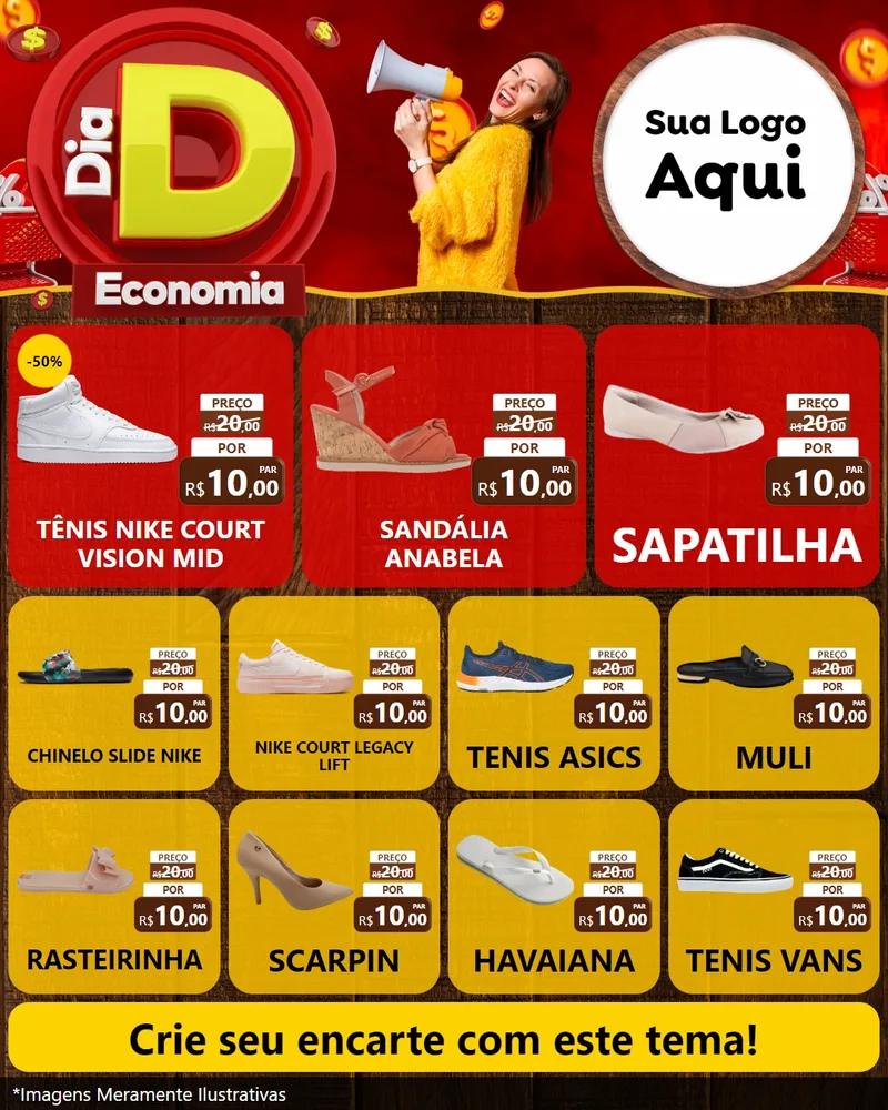 Modelo de Rede Social para Feed Instagram com o tema Dia D Economia para Calçados