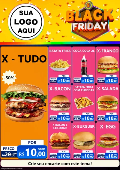 Modelo de Encarte para Encarte A4 Vertical com o tema Black Friday para Hamburgueria