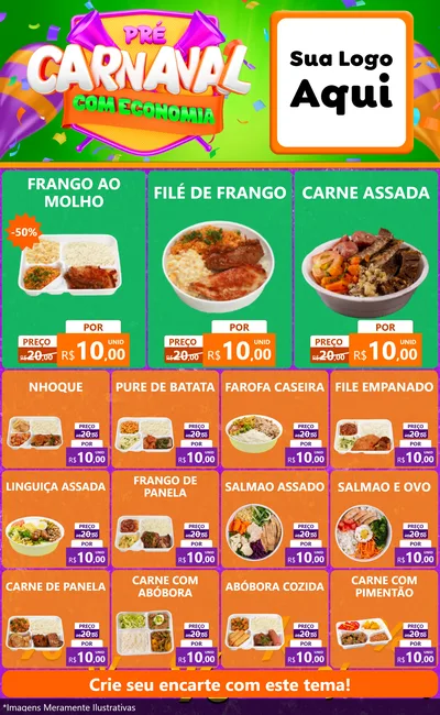 Modelo de Encarte para Encarte Grande com o tema Pré-Carnaval Com Economia para Restaurante