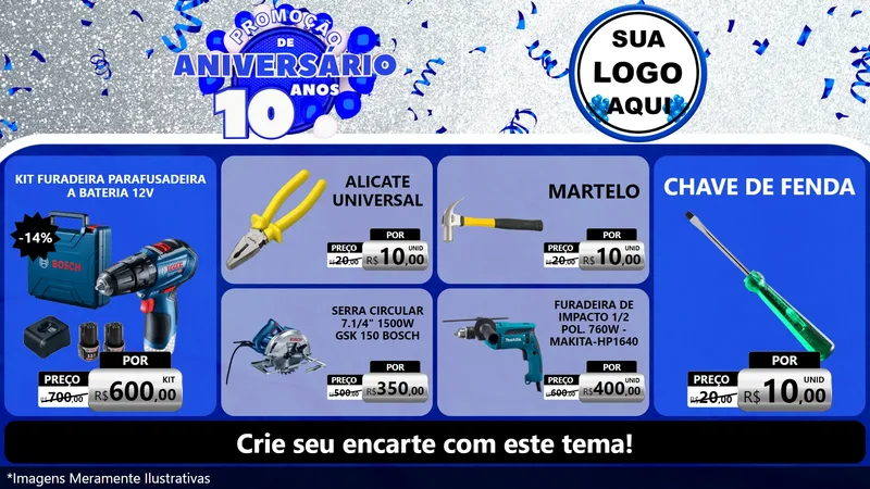 Modelo de TV para TV Horizontal com o tema Promoção de Aniversário - 10 Anos para Maquinas e Ferramentas