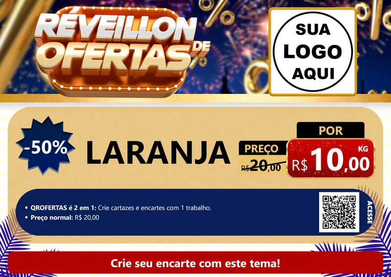 Modelo de Cartaz para Cartaz A4 Horizontal com o tema Réveillon de Ofertas para Hortifrúti