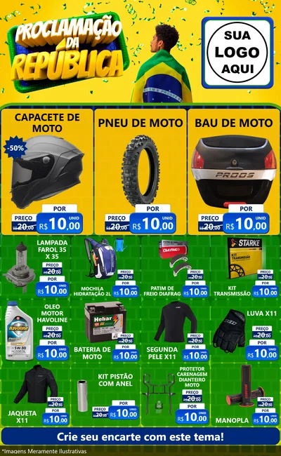 Modelo de Encarte para Encarte Grande com o tema Proclamação da República para Moto peças