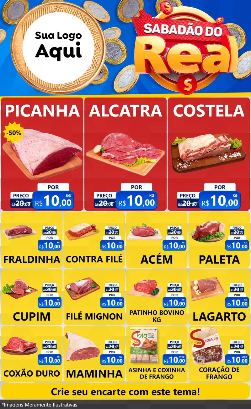 Modelo de Encarte para Encarte Grande com o tema Sabadão do Real para Açougue