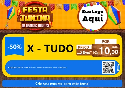 Modelo de Cartaz para Cartaz A4 Horizontal com o tema Festa Junina de Grandes Ofertas para Hamburgueria