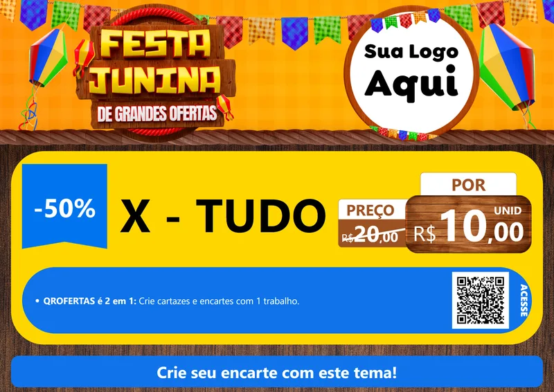 Modelo de Cartaz para Cartaz A4 Horizontal com o tema Festa Junina de Grandes Ofertas para Hamburgueria