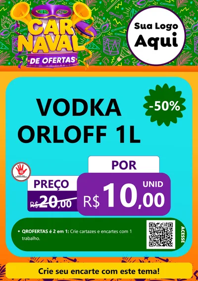 Modelo de Cartaz para Cartaz A4 Vertical com o tema Carnaval de Ofertas para Distribuidora de bebidas