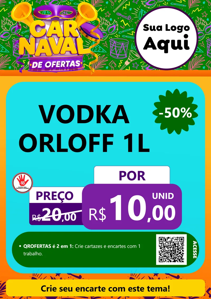 Modelo de Cartaz para Cartaz A4 Vertical com o tema Carnaval de Ofertas para Distribuidora de bebidas