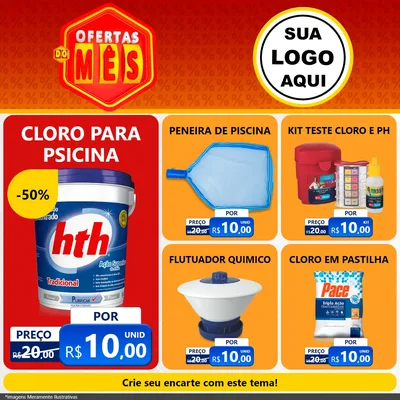 Modelo de Rede Social para Feed Facebook com o tema Ofertas do Mês para Produtos para Piscina