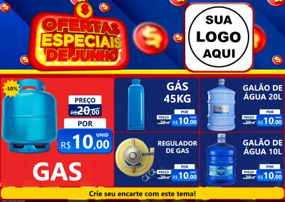 Modelo de Encarte para Encarte A4 Horizontal com o tema Ofertas Especiais de Junho para Água e gás