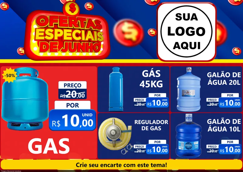Modelo de Encarte para Encarte A4 Horizontal com o tema Ofertas Especiais de Junho para Água e gás