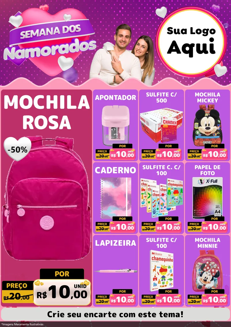 Modelo de Encarte para Encarte A4 Vertical com o tema Semana dos Namorados para Papelaria