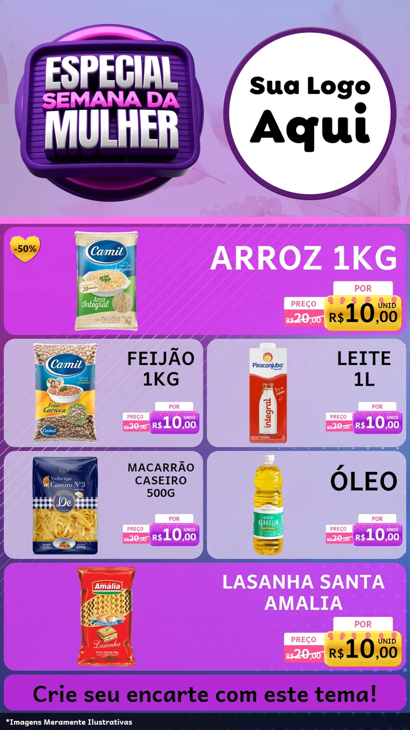 Modelo de TV para TV Vertical com o tema Especial Semana da Mulher para Supermercado