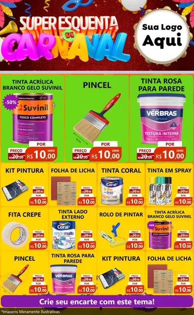 Modelo de Encarte para Encarte Grande com o tema Super Esquenta de Carnaval para Tintas e Ferramentas