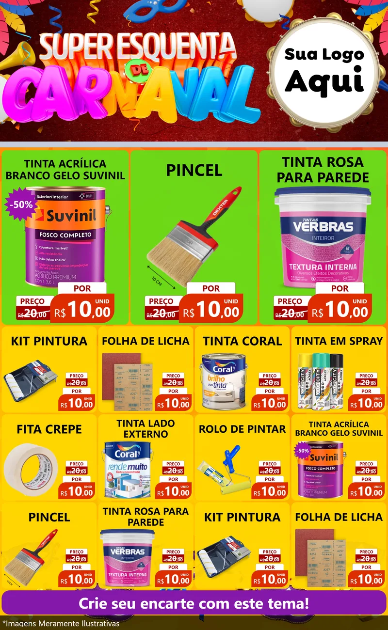 Modelo de Encarte para Encarte Grande com o tema Super Esquenta de Carnaval para Tintas e Ferramentas