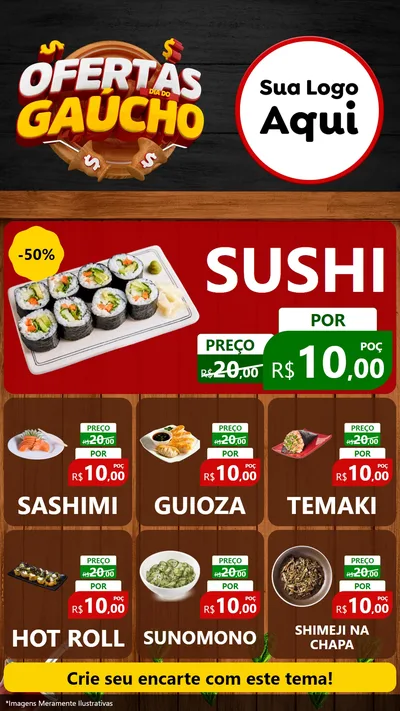 Modelo de Rede Social para Stories com o tema Ofertas Dia do Gaúcho para Comida japonesa