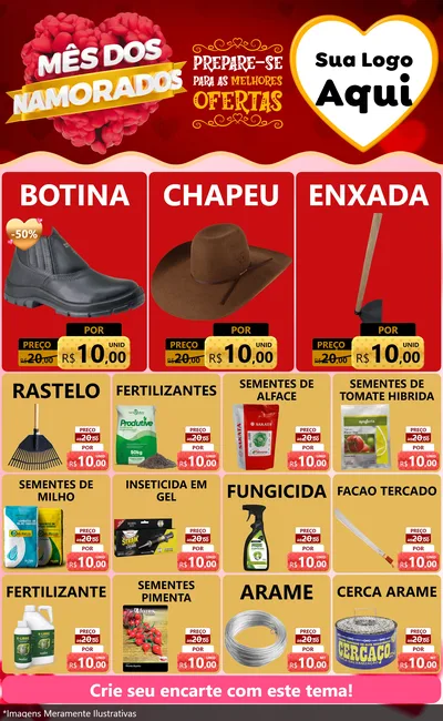 Modelo de Encarte para Encarte Grande com o tema Mês dos Namorados para Agropecuária