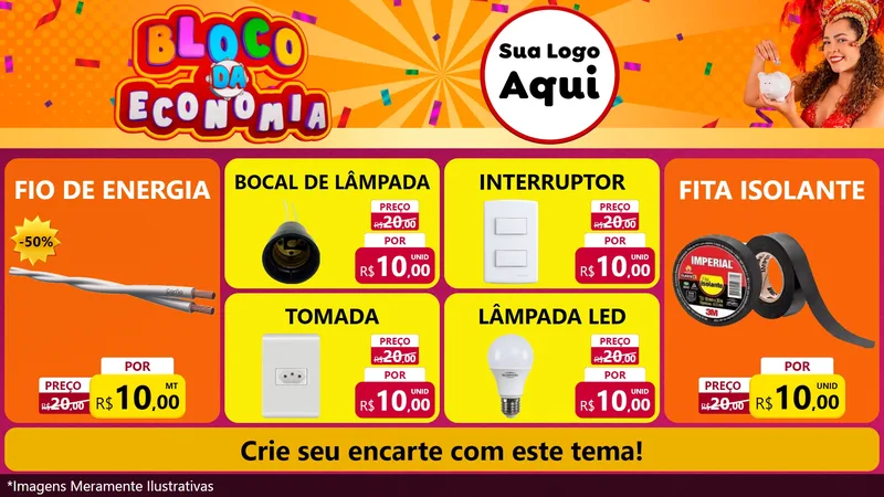 Modelo de TV para TV Horizontal com o tema Bloco da Economia para Materiais Elétricos