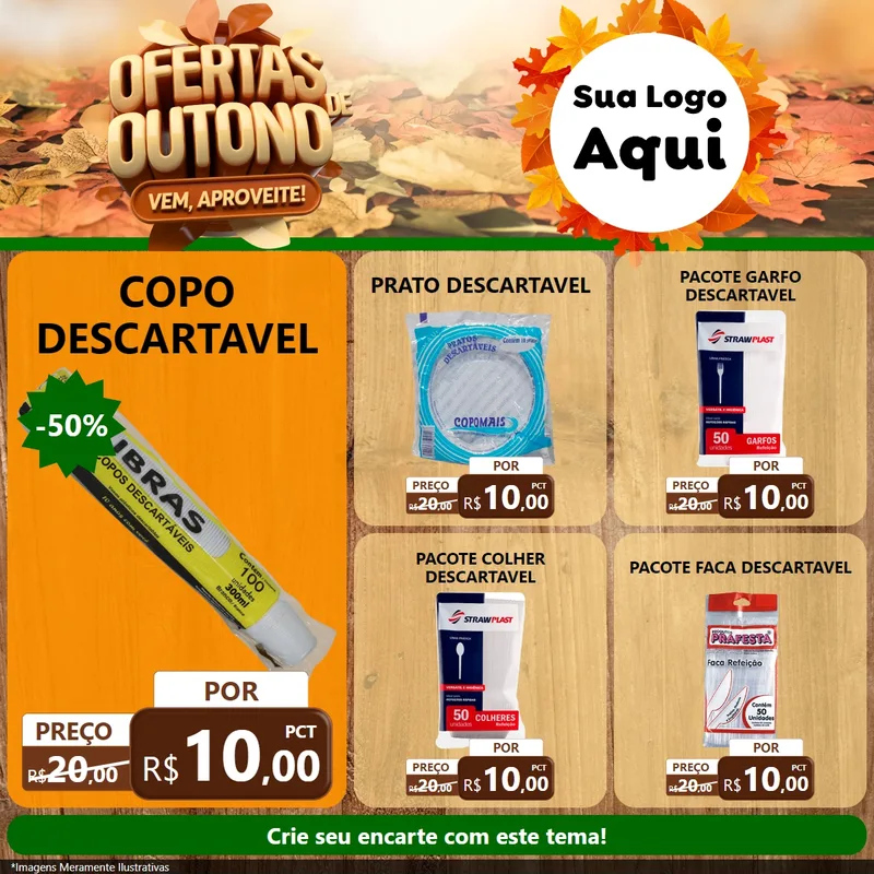 Modelo de Rede Social para Feed Facebook com o tema Ofertas de Outono - Vem, Aproveite! para Embalagens