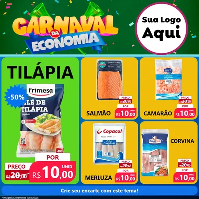 Modelo de Rede Social para Feed Facebook com o tema Carnaval da Economia para Peixaria