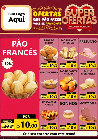 Modelo de Encarte para Encarte A4 Vertical com o tema Dia dos Namorados para Padaria