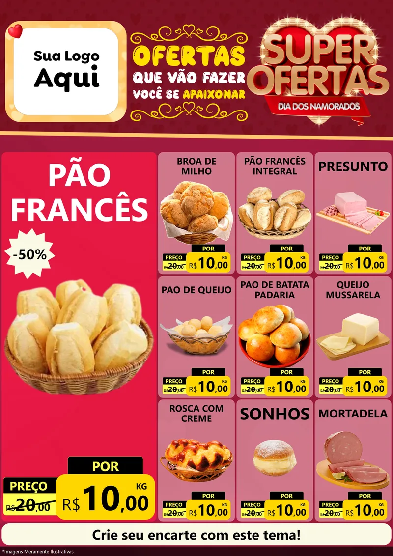 Modelo de Encarte para Encarte A4 Vertical com o tema Dia dos Namorados para Padaria