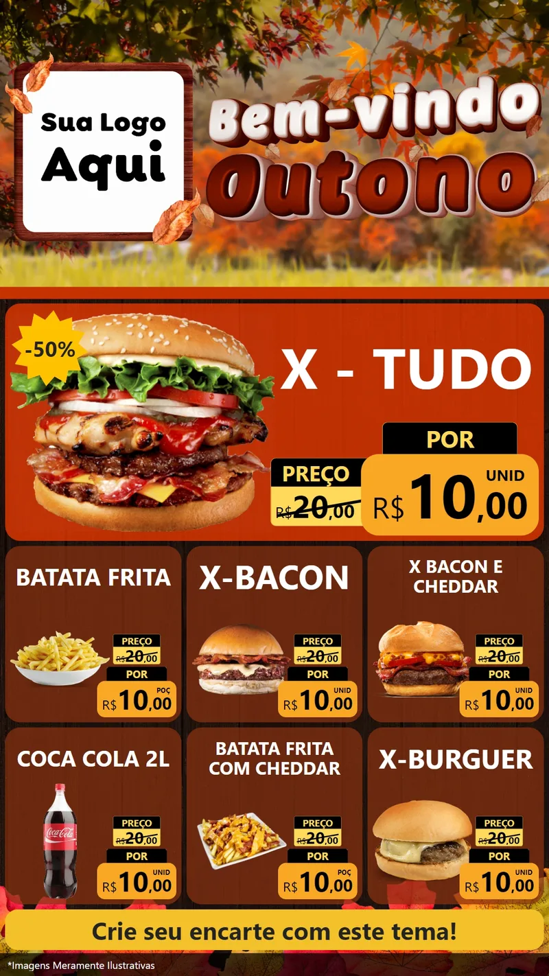 Modelo de Rede Social para Stories com o tema Bem-vindo Outono para Hamburgueria