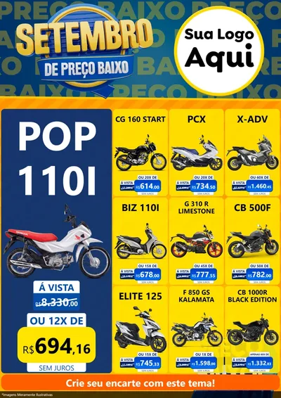 Modelo de Encarte para Encarte A4 Vertical com o tema Setembro De Preço Baixo para Concessionaria de Motos