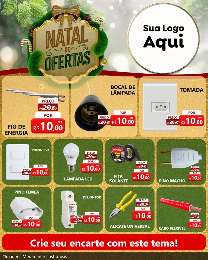 Modelo de Rede Social para Feed Instagram com o tema Ofertas de Natal para Materiais Elétricos