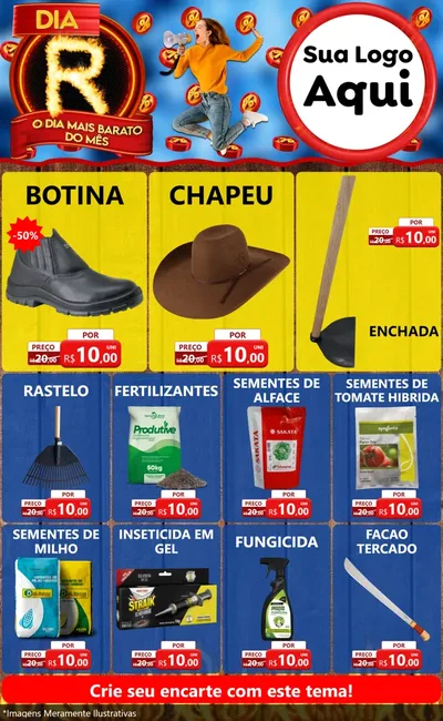 Modelo de Encarte para Encarte Grande com o tema Dia R - O Dia Mais Barato Do Mês para Agropecuária