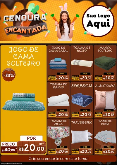 Modelo de Encarte para Encarte A4 Vertical com o tema Cenoura Encantada - Páscoa para Cama, Mesa e Banho