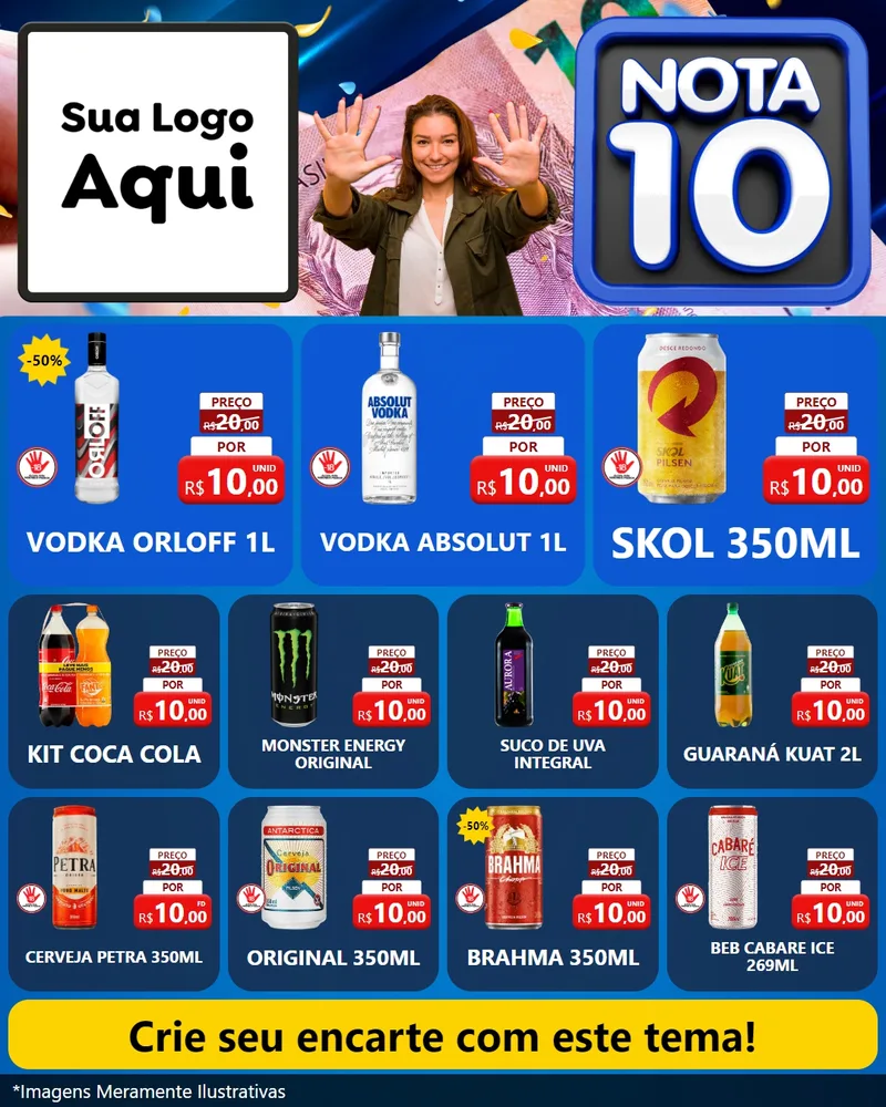 Modelo de Rede Social para Feed Instagram com o tema Nota 10 para Distribuidora de bebidas