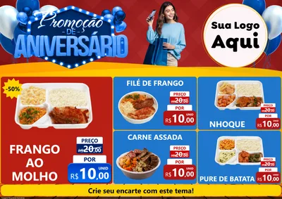 Modelo de Encarte para Encarte A4 Horizontal com o tema Promoção de Aniversário para Restaurante
