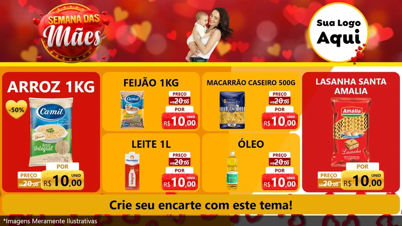 Modelo de TV para TV Horizontal com o tema Semana das Mães para Supermercado