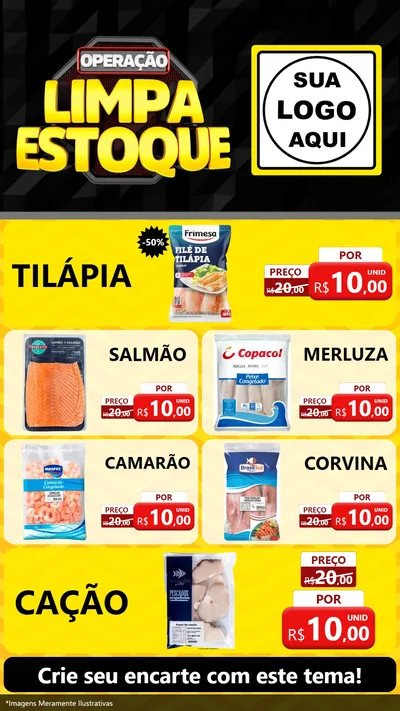 Modelo de TV para TV Vertical com o tema Operação Limpa Estoque para Peixaria