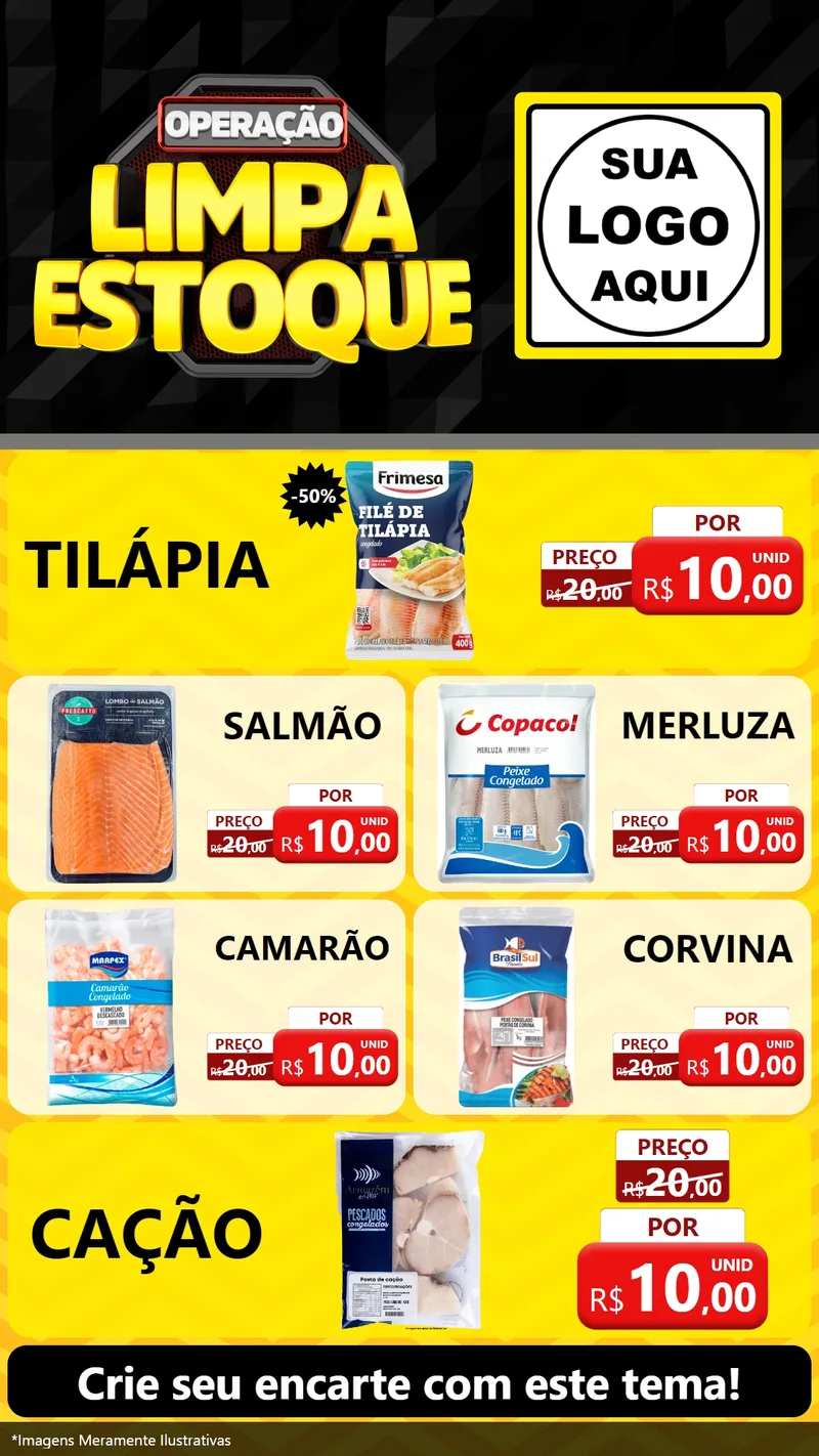 Modelo de TV para TV Vertical com o tema Operação Limpa Estoque para Peixaria
