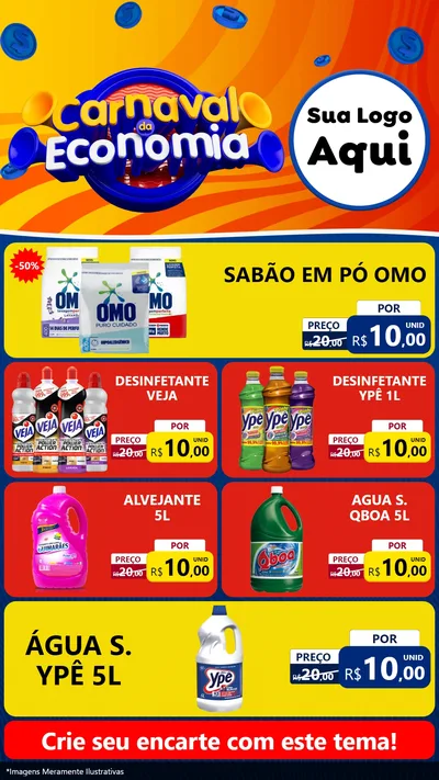 Modelo de TV para TV Vertical com o tema Carnaval da Economia para Produtos de Limpeza