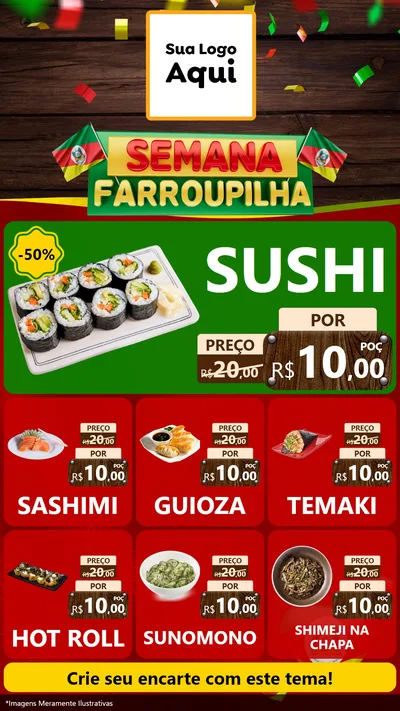 Modelo de Rede Social para Stories com o tema Semana Farroupilha para Comida japonesa