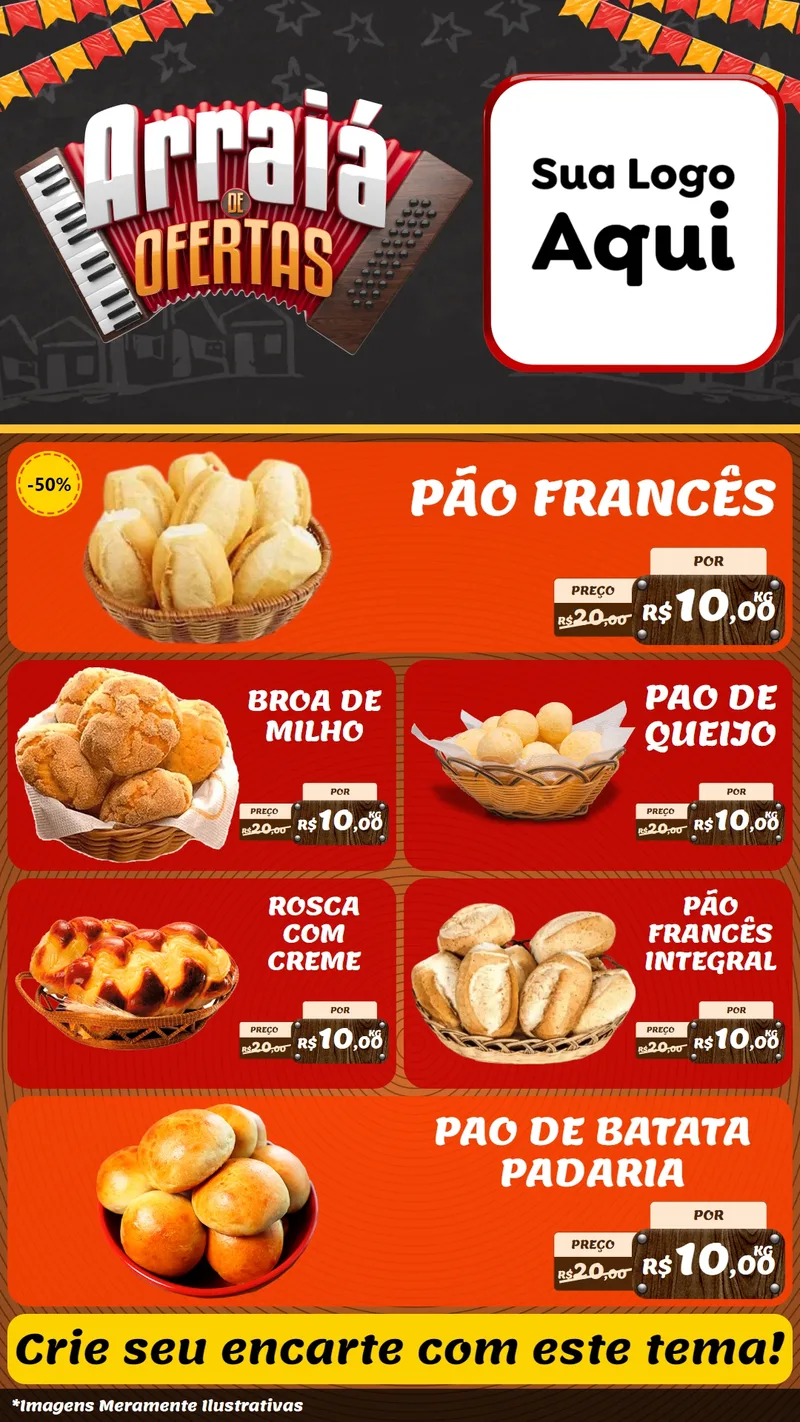 Modelo de TV para TV Vertical com o tema Arraiá de Ofertas - Junina para Padaria