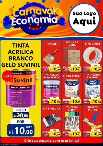 Modelo de Encarte para Encarte A4 Vertical com o tema Carnaval da Economia para Tintas e Ferramentas
