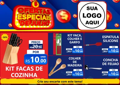 Modelo de Encarte para Encarte A4 Horizontal com o tema Ofertas Especiais de Julho para Utilidades Domésticas